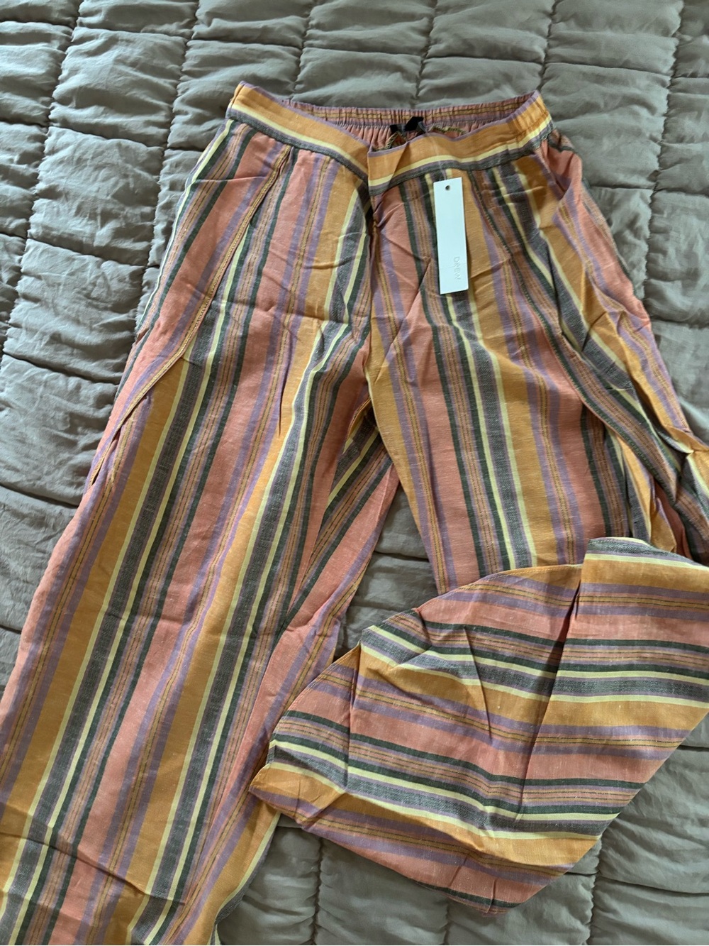 Striped Lightweight Drawstring Pants in Mustard & Coral